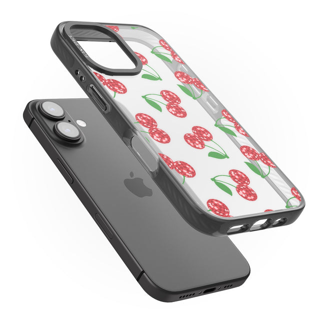 iPhone 16 Pro Max Disco Cherry Pattern Black Impact Phone Case + Magsafe