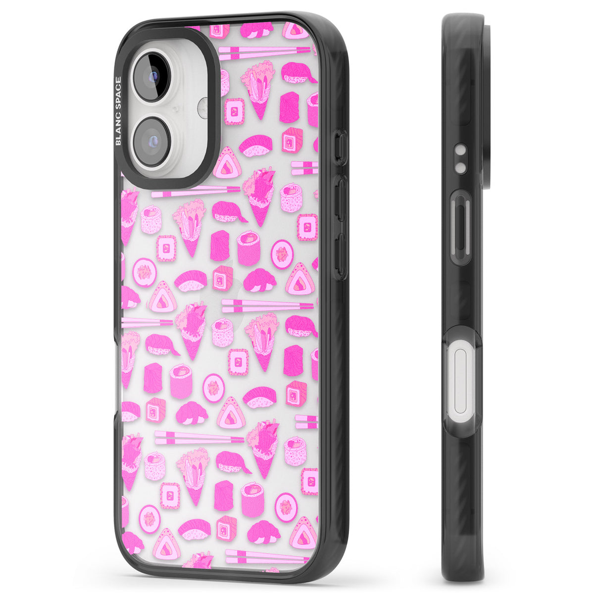 iPhone 16 Pro Max Bright Pink Sushi Pattern Black Impact Phone Case