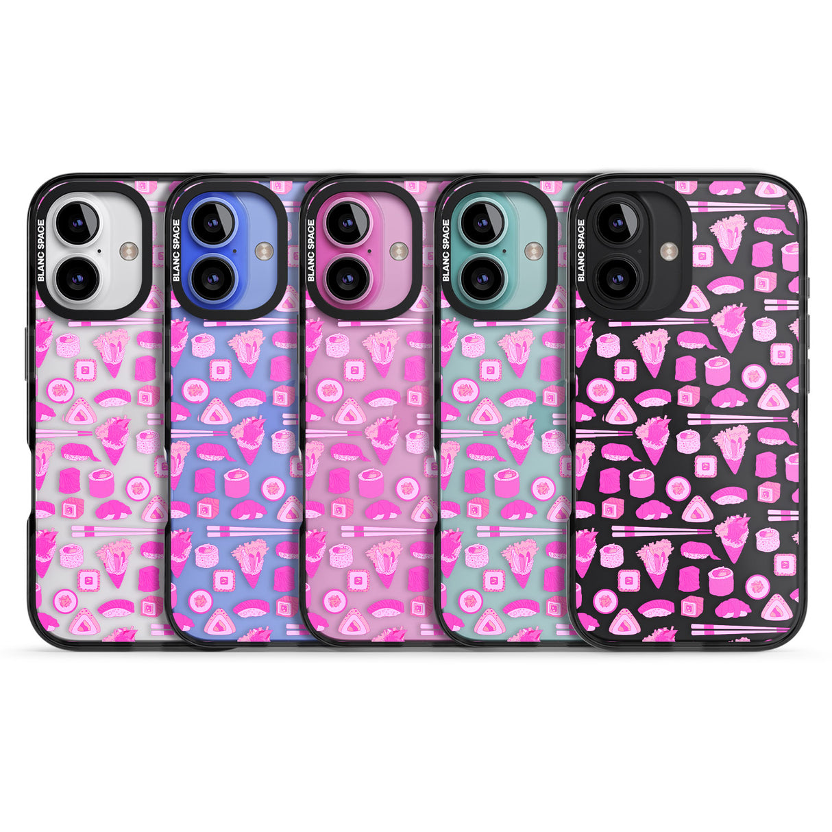 iPhone 16 Pro Max Bright Pink Sushi Pattern Black Impact Phone Case