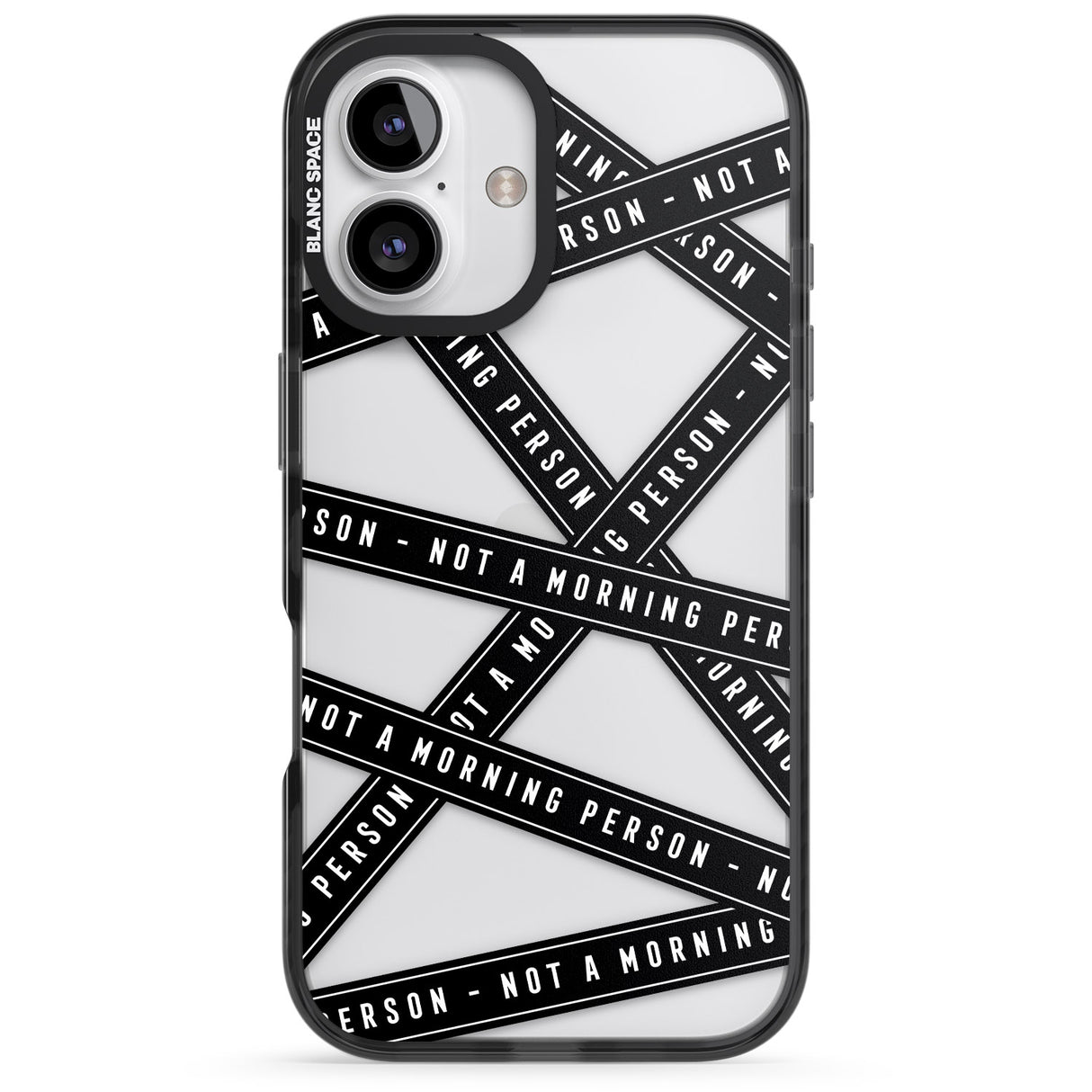 iPhone 16 Pro Max Caution Tape (Clear) Not a Morning Person Black Impact Phone Case