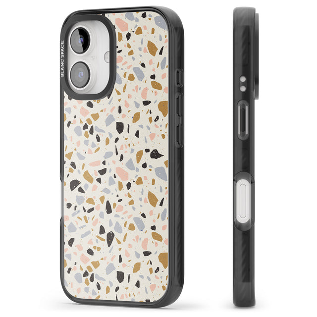 iPhone 16 Pro Max Pale Pink, Blue, & Mocha Terrazzo Pattern Black Impact Phone Case