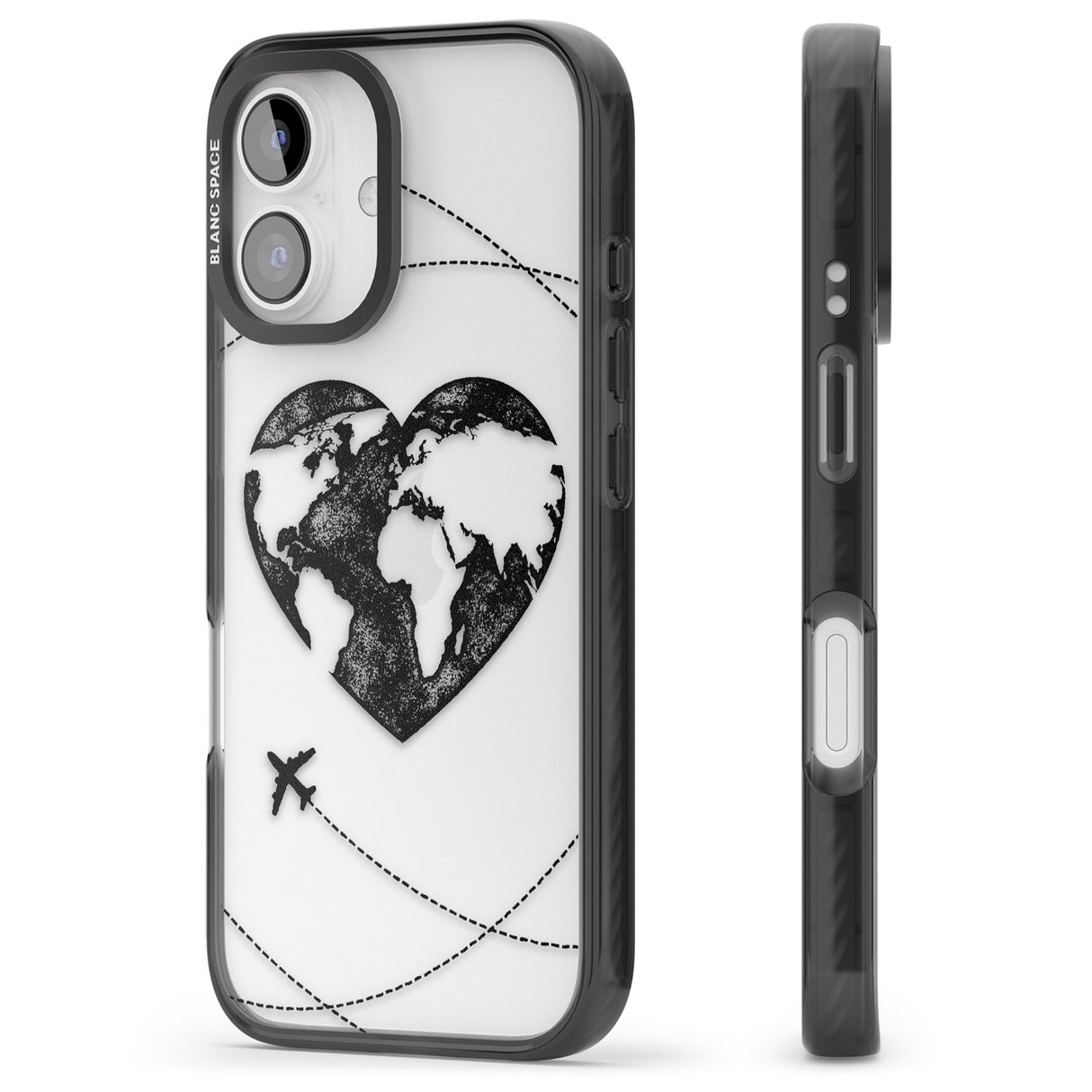 iPhone 16 Pro Max Globe Heart Black Impact Phone Case