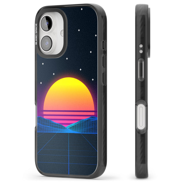 iPhone 16 Pro Max Retro Sunset Vaporwave Black Impact Phone Case