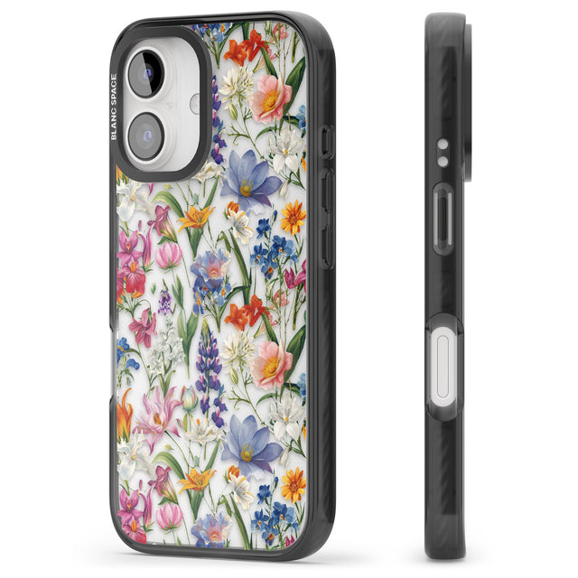 iPhone 16 Pro Max Vintage Wildflowers Black Impact Phone Case + Magsafe