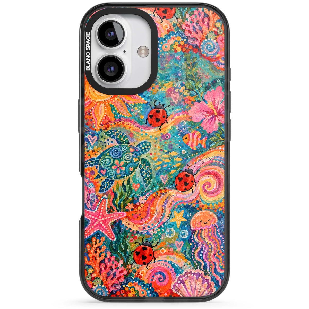 Coral Whimsy for her iPhone case | Black Impact case for iPhone 16, iPhone 16 Plus