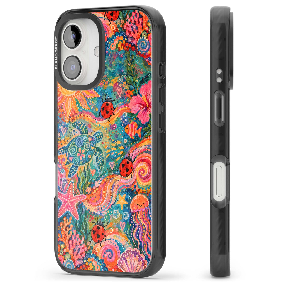 Coral Whimsy for her iPhone case | Black Impact case for iPhone 16, iPhone 16 Plus