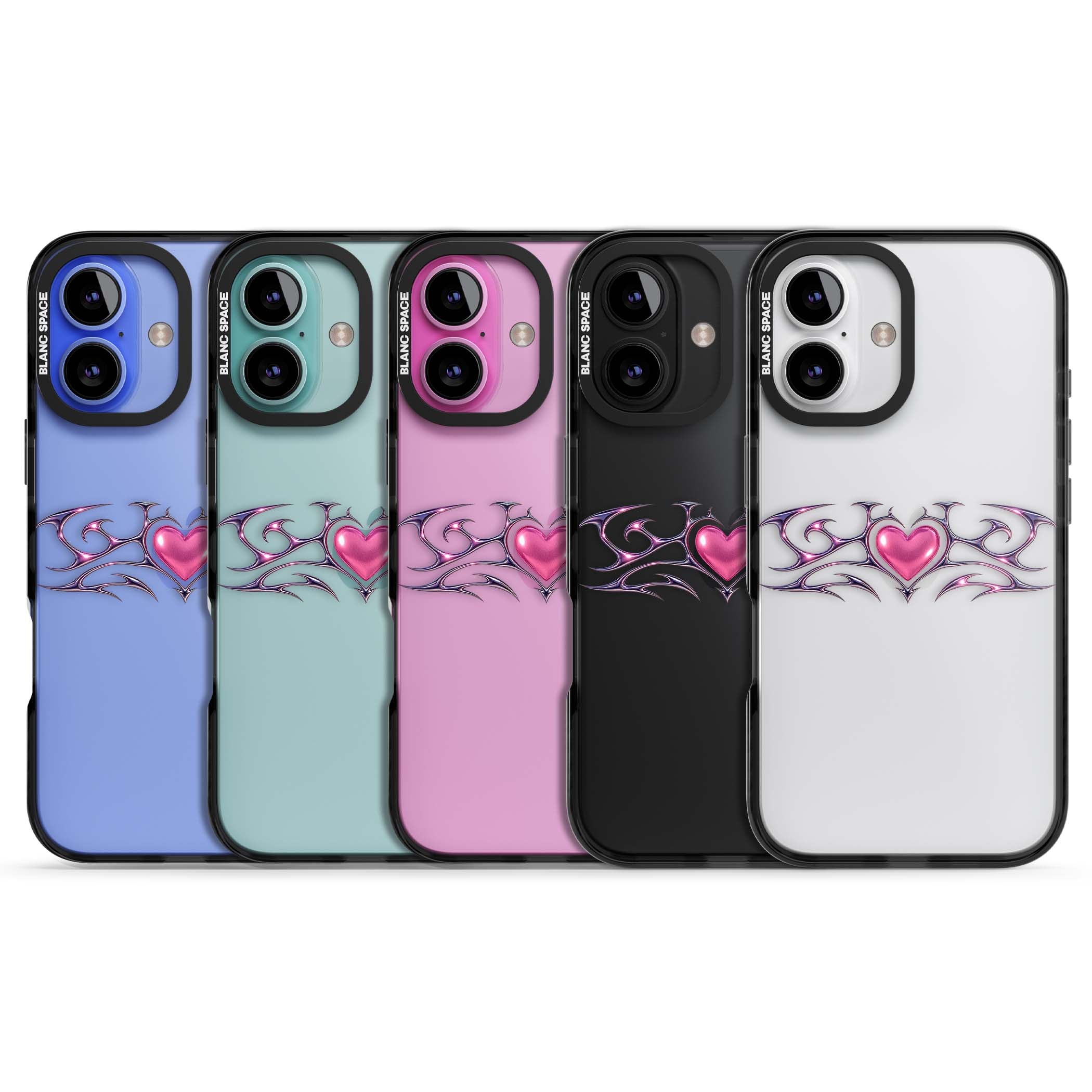Pink Chrome Heart y2k iPhone case | Black Impact case for iPhone 16, iPhone 16 Plus