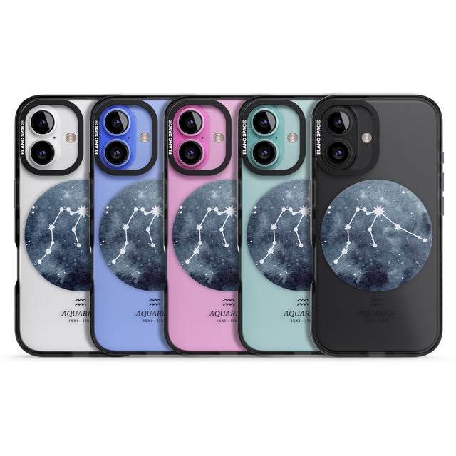 iPhone 16 Pro Max Aquarius Zodiac Transparent Design - Blue Black Impact Phone Case