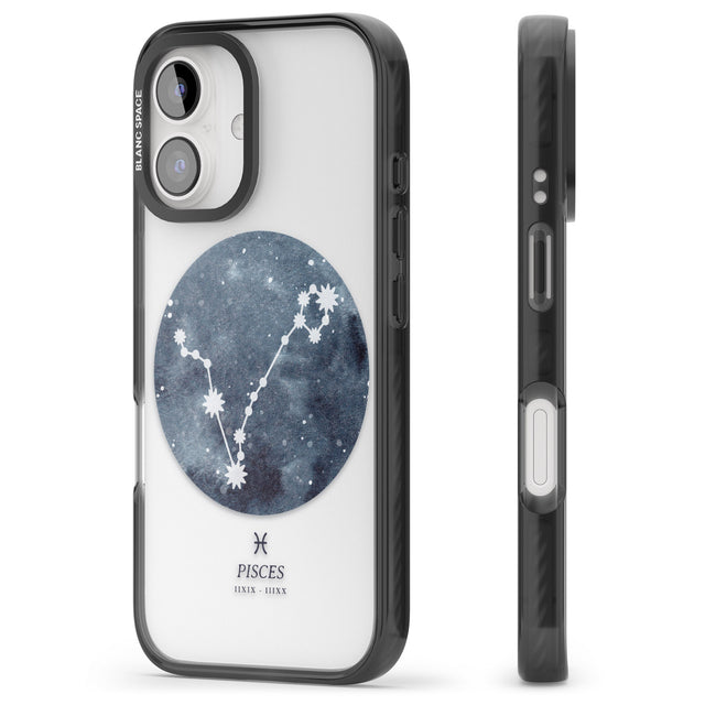 iPhone 16 Pro Max Pisces Zodiac Transparent Design - Blue Black Impact Phone Case