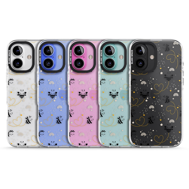 iPhone 16 Pro Max Sweet as Honey Patterns: Bees & Hearts (Clear) Black Impact Phone Case