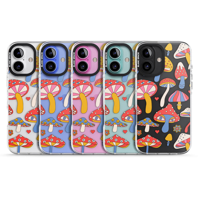 iPhone 16 Vibrant Shrooms Clear Impact Phone Case