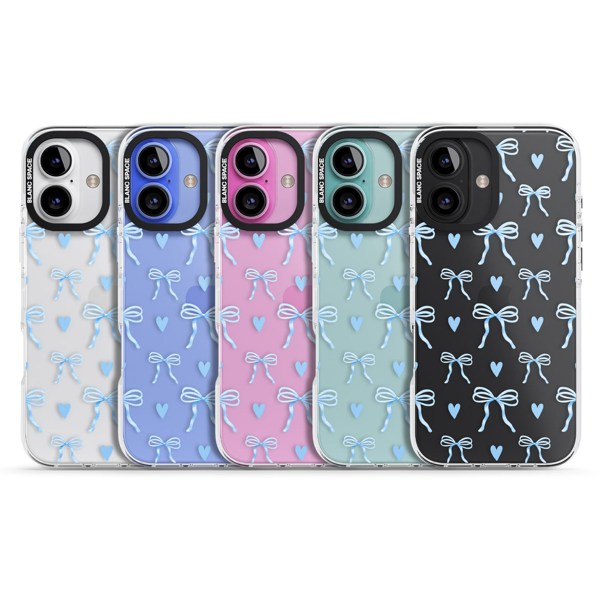 iPhone 16 Blue Bows & Hearts Clear Impact Phone Case