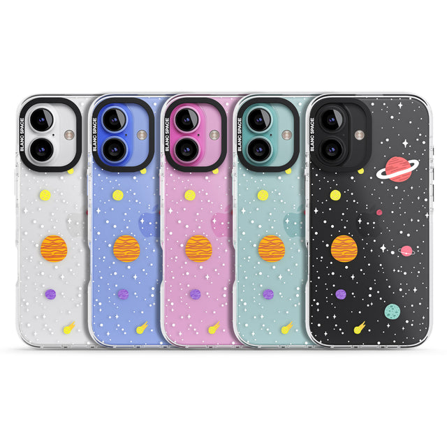 iPhone 16 Pro Max Cute Cartoon Planets (Clear) Black Impact Phone Case