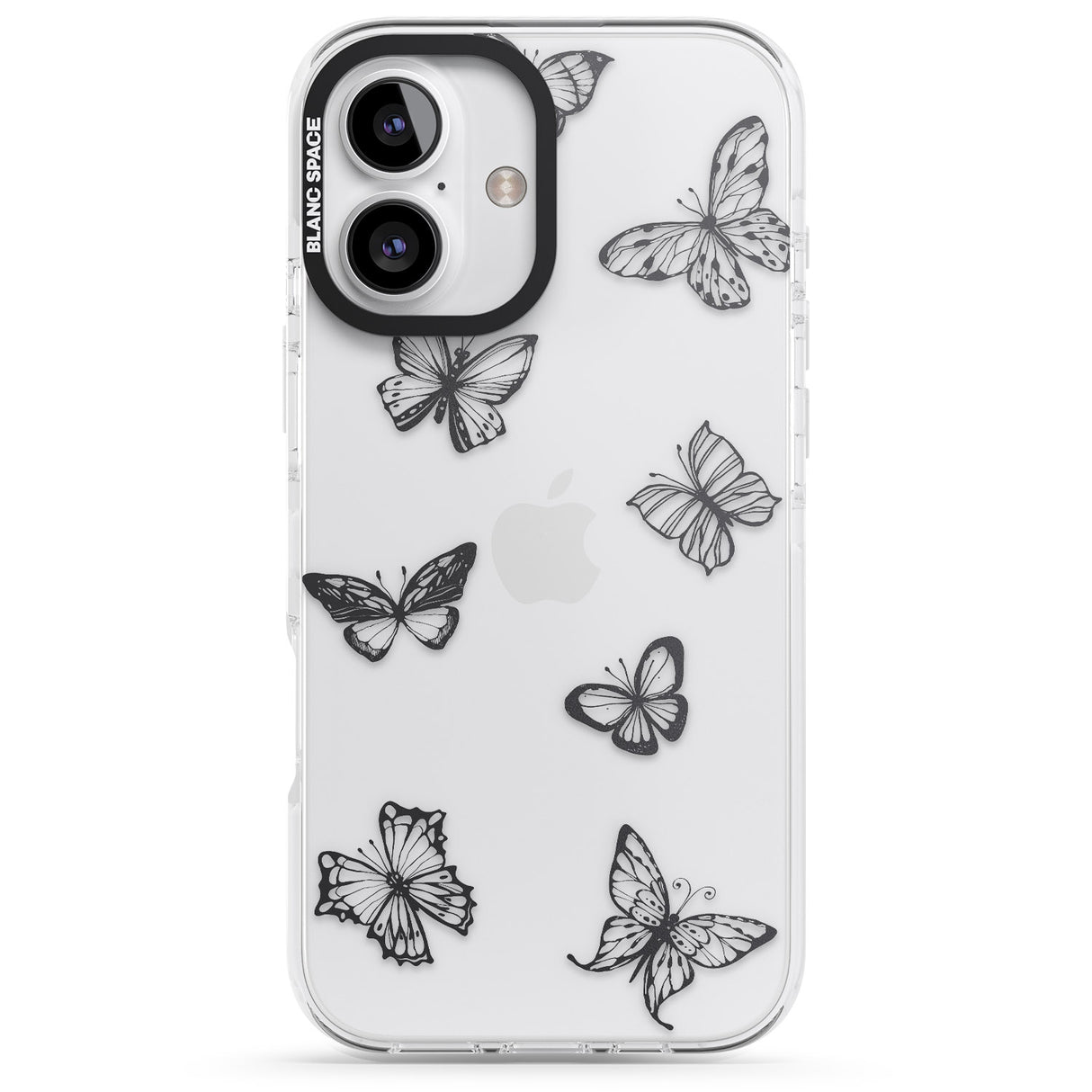 iPhone 16 Pro Max Grey Butterfly Line Pattern Black Impact Phone Case