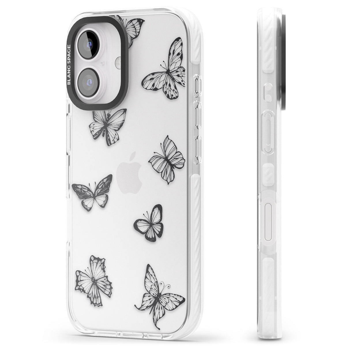 iPhone 16 Pro Max Grey Butterfly Line Pattern Black Impact Phone Case