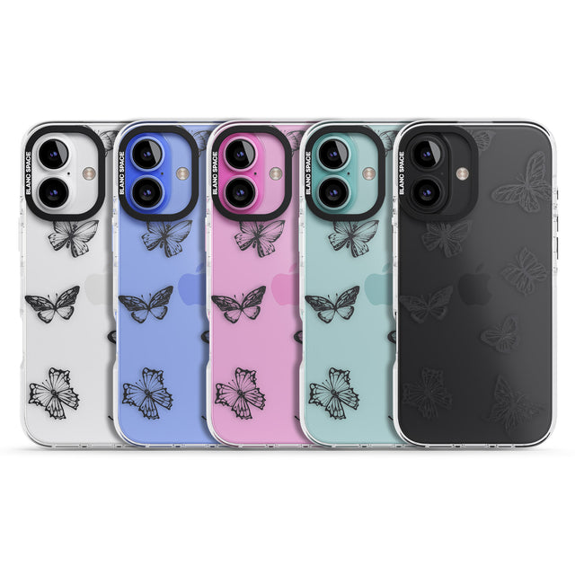 iPhone 16 Pro Max Grey Butterfly Line Pattern Black Impact Phone Case