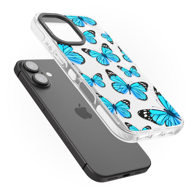 iPhone 16 Pro Max Blue Butterflies Black Impact Phone Case