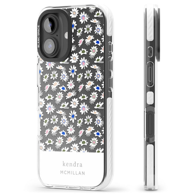 iPhone 16 Pro Max Personalised Grey & White Daisies Floral Design Black Impact Phone Case