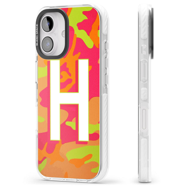 iPhone 16 Pro Max Personalised Bright Neon Camo Solid Monogram Black Impact Phone Case