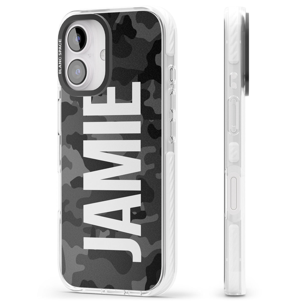 iPhone 16 Pro Max Personalised Vertical Name Black Camouflage Black Impact Phone Case