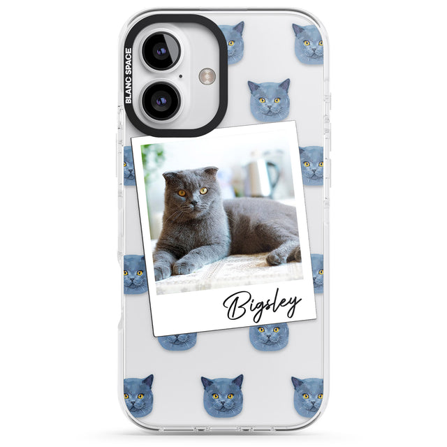 iPhone 16 Pro Max Personalised English Blue Cat Photo Black Impact Phone Case