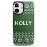 iPhone 16 Pro Max Personalised Green Christmas Knitted Jumper Black Impact Phone Case