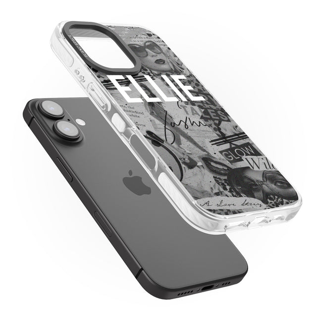 iPhone 16 Pro Max Personalised Grey Scale Fashion Collage Black Impact Phone Case