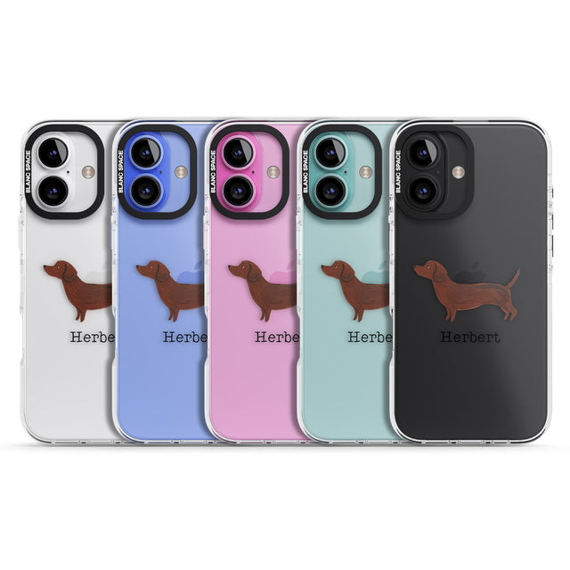 iPhone 16 Pro Max Personalised Hand Painted Sausage Dog Black Impact Phone Case