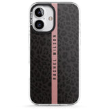 iPhone 16 Pro Max Personalised Pink Stripe Leopard Pattern Black Impact Phone Case