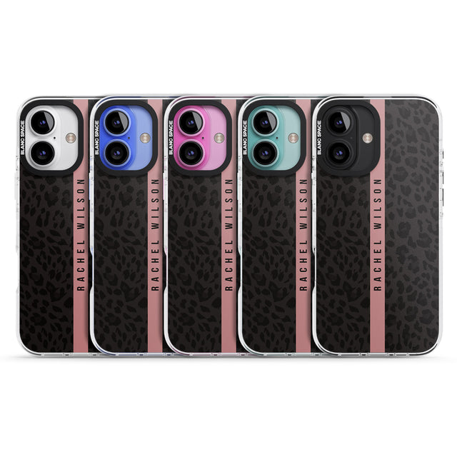 iPhone 16 Pro Max Personalised Pink Stripe Leopard Pattern Black Impact Phone Case