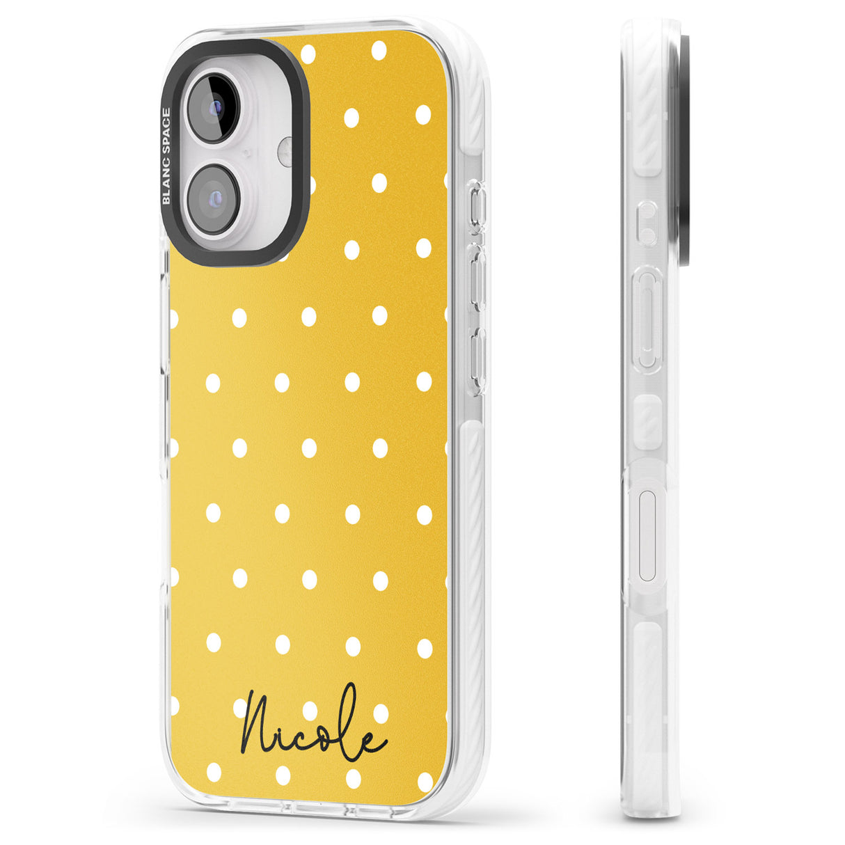 iPhone 16 Pro Max Personalised Yellow Polka Dot Black Impact Phone Case