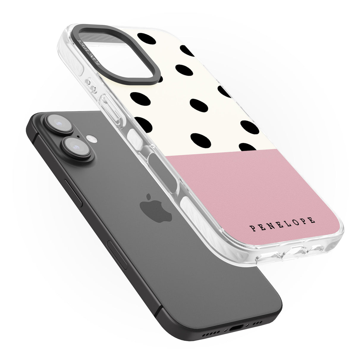 iPhone 16 Pro Max Personalised Pink Border Polka Dot Black Impact Phone Case