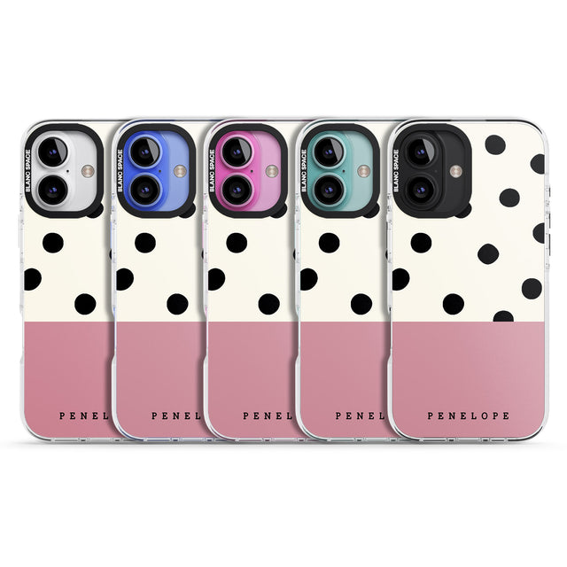 iPhone 16 Pro Max Personalised Pink Border Polka Dot Black Impact Phone Case