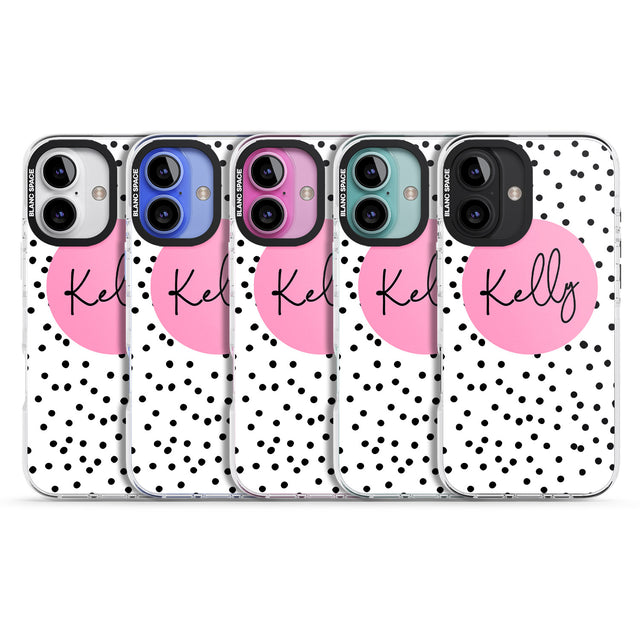 iPhone 16 Pro Max Personalised Pink Circle & Dots Black Impact Phone Case