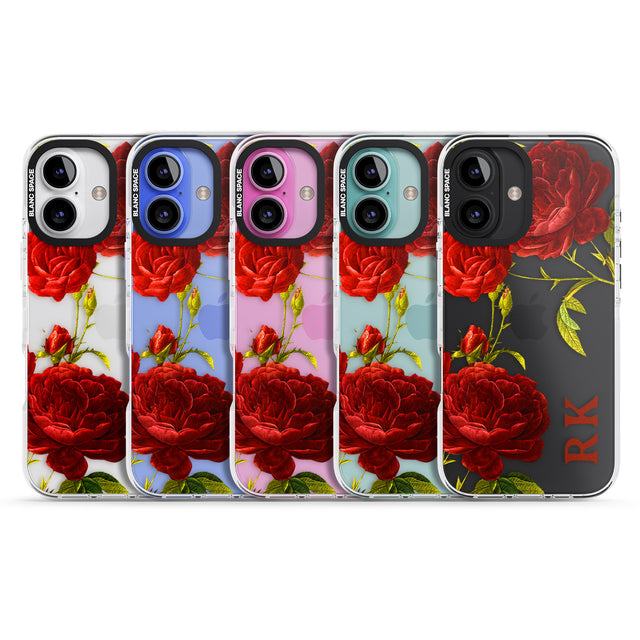 iPhone 16 Pro Max Personalised Clear Vintage Floral Red Roses Black Impact Phone Case