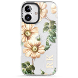 iPhone 16 Pro Max Personalised Clear Vintage Floral Cream Anemones Black Impact Phone Case