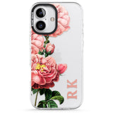 iPhone 16 Pro Max Personalised Clear Vintage Floral Pink Peonies Black Impact Phone Case