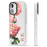 iPhone 16 Pro Max Personalised Clear Vintage Floral Pink Peonies Black Impact Phone Case