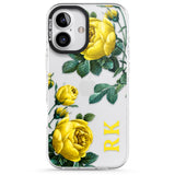 iPhone 16 Pro Max Personalised Clear Vintage Floral Yellow Roses Black Impact Phone Case