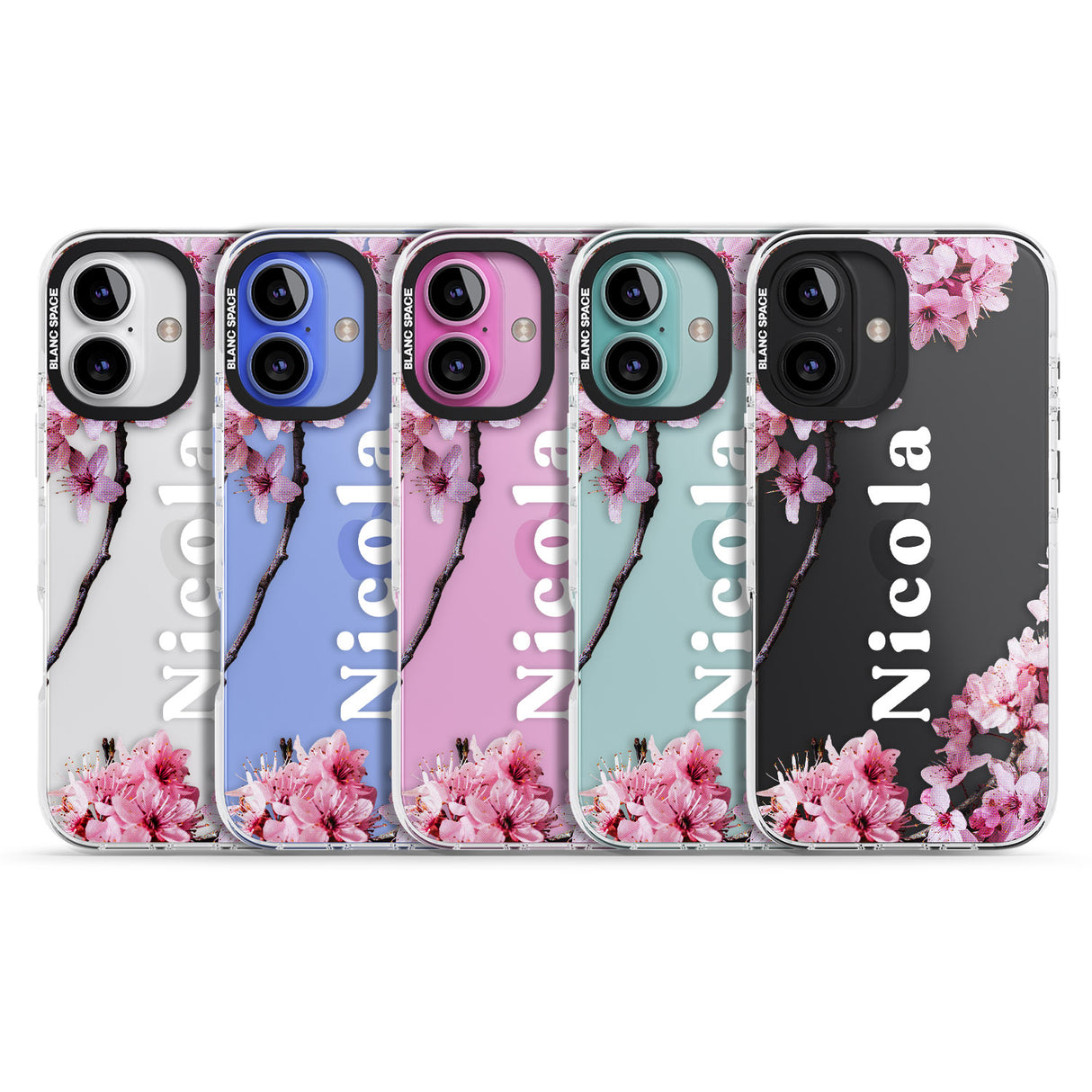 iPhone 16 Pro Max Personalised Cherry Blossoms with Text Black Impact Phone Case