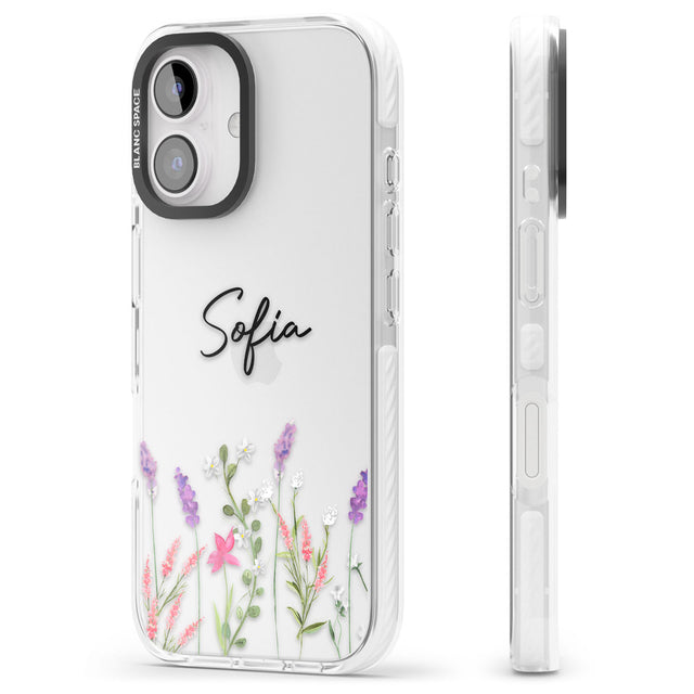 Personalised Lavender Wildflowers Impact Phone Case for iPhone 16, iPhone 16 Plus