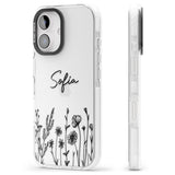 Personalised Black Wildflowers Impact Phone Case for iPhone 16, iPhone 16 Plus