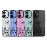 Personalised Black Wildflowers Impact Phone Case for iPhone 16, iPhone 16 Plus