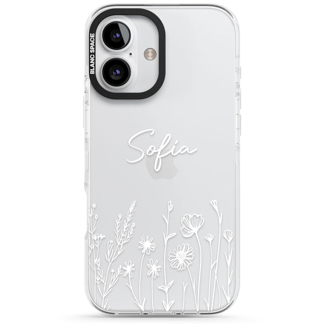 Personalised White Wildflowers Impact Phone Case for iPhone 16, iPhone 16 Plus