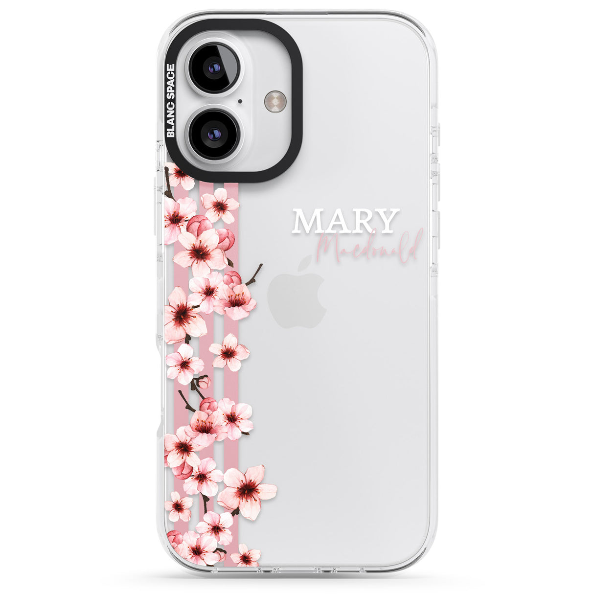 iPhone 16 Pro Max Personalised Cherry Blossoms & Stripes Black Impact Phone Case