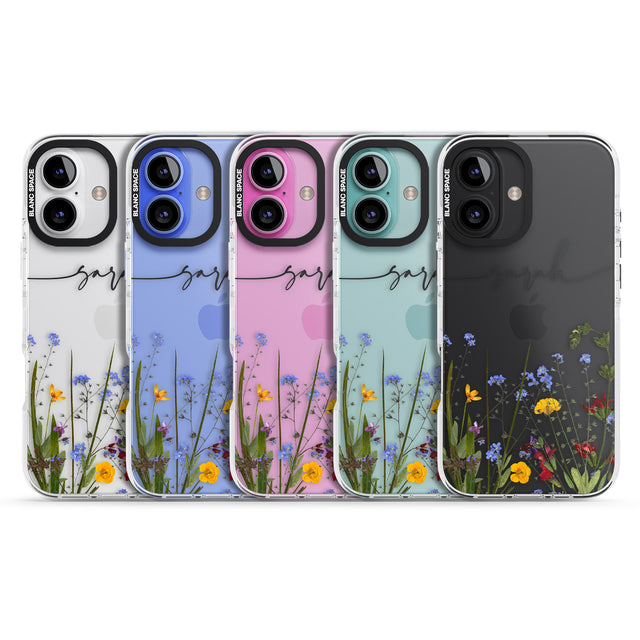 iPhone 16 Pro Max Personalised Wildflower Floral Black Impact Phone Case