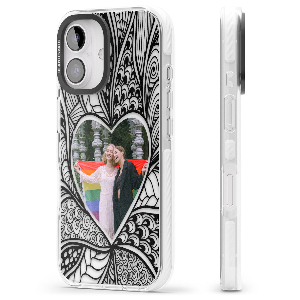 iPhone 16 Pro Max Personalised Henna Heart Photo Case Black Impact Phone Case