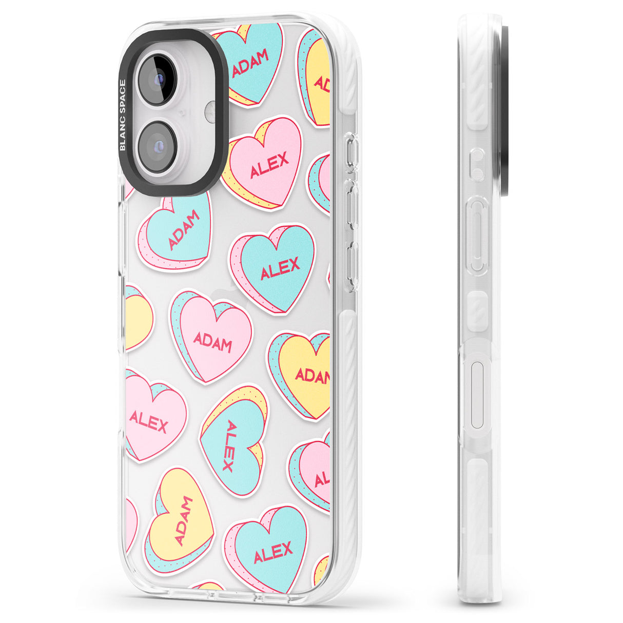 iPhone 16 Pro Max Personalised Text Love Hearts Black Impact Phone Case