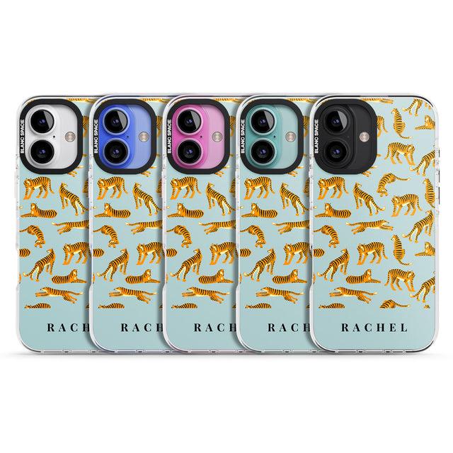 iPhone 16 Pro Max Personalised Tiger Pattern: Turquoise Blue Black Impact Phone Case