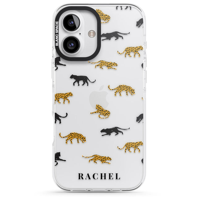 iPhone 16 Pro Max Personalised Jaguar Pattern on Transparent Black Impact Phone Case